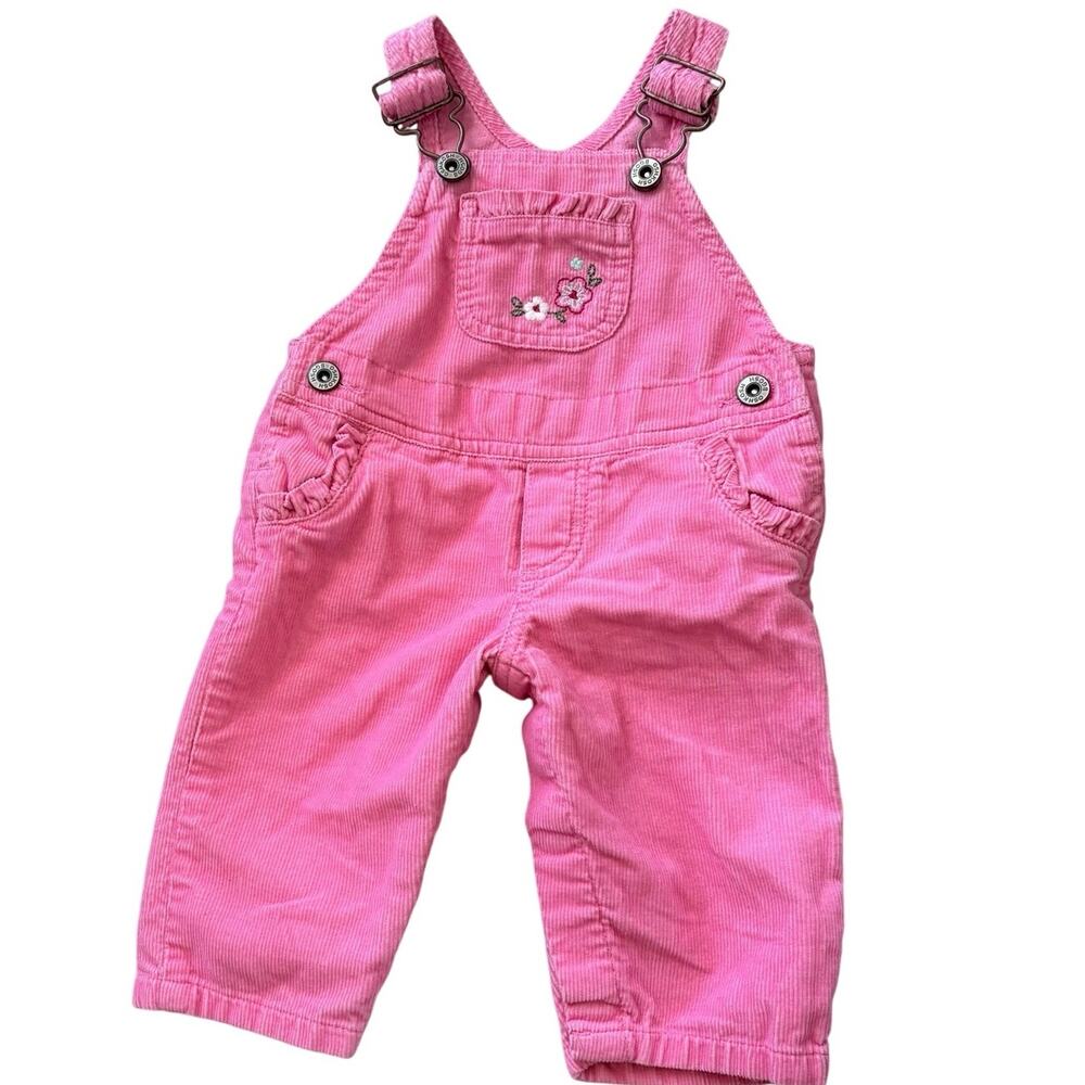 Y2K OshKosh B’gosh Pink Corduroy Baby Overalls Floral Embroidered 3M Barbiecore